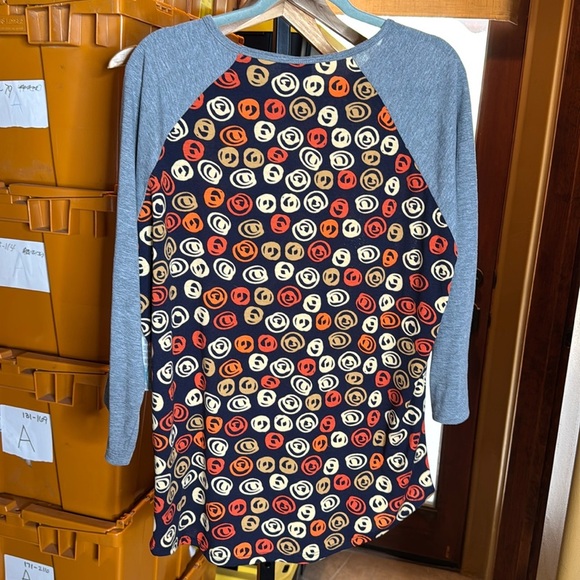 NWT Lularoe Randy Navy Blue Orange Tan Cream Circles w/ Gray Sleeve Size 2XL - Picture 7 of 7